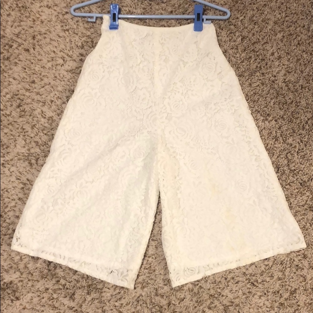 White Floral Lace Flare Pants